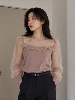 Sheer Ruffle Sleeve Lavender Blouse- From a MOVIE SET
